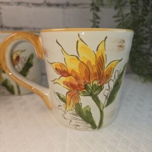 MAXCERA SUNFLOWER SKETCH BRIGHT HAND-PAINTED VIBRANT SUNNY SET OF 3 MUGS